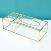 北欧轻奢黄铜镜面玻璃纸巾盒 ins创意高档客厅餐厅防尘两用抽纸盒