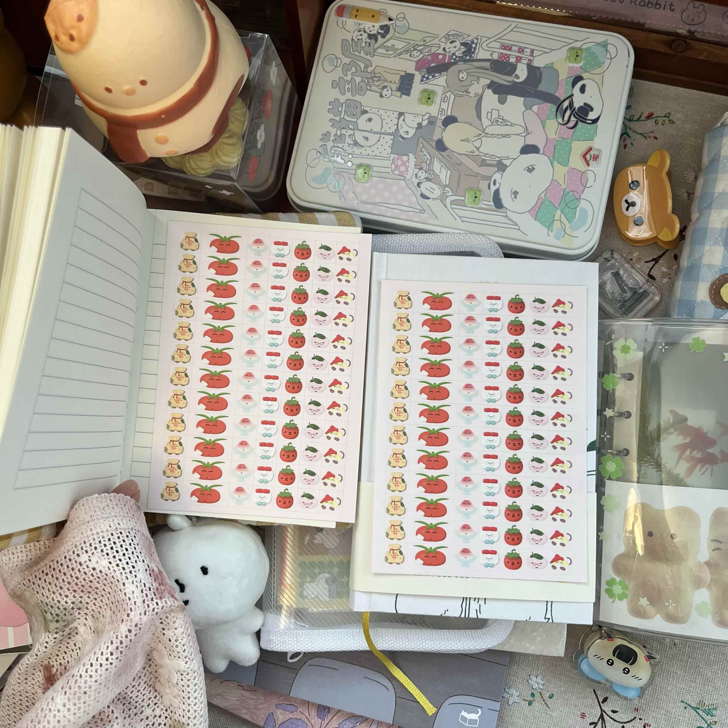 卜卜泡饭原创贴纸方块贴古早日韩系番茄贴纸可爱手帐本贴纸图片
