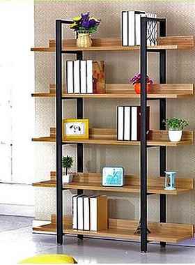 厅客用隔板铁家艺木架收纳置物50374架简约多层钢木书架书柜地落