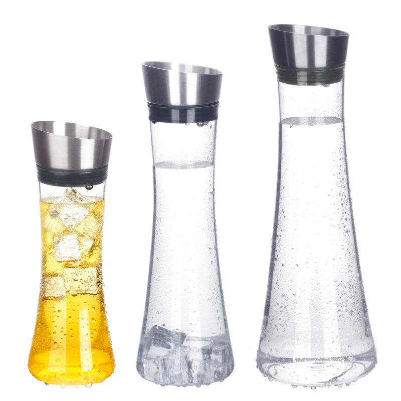 不锈钢自动盖果汁壶PC瓶防倒流1000ml600毫升饮料瓶腰形冷水壶