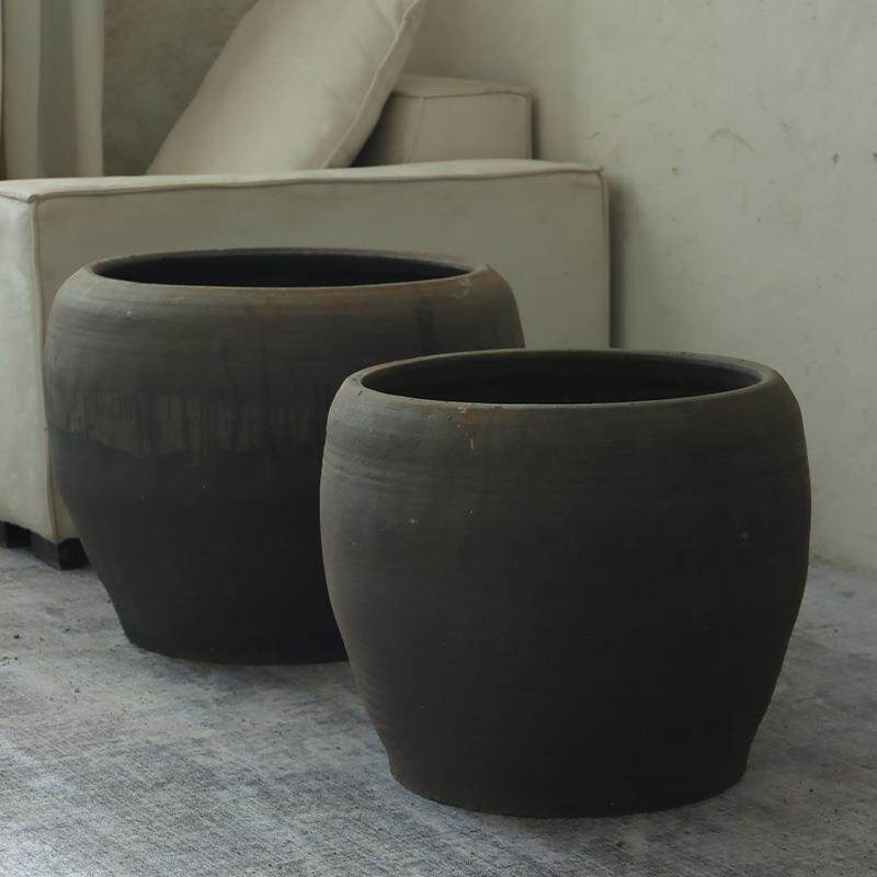 现货简约圆形花盆客厅商场地面装饰花器龙舌兰铁树室内外花园绿植