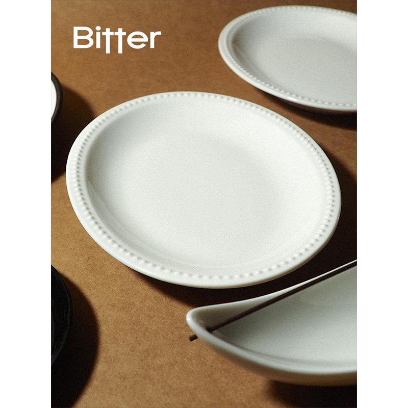 Bitter珍珠浮雕椭圆盘甜品水果碟子中古陶瓷首饰收纳盘子吐骨碟