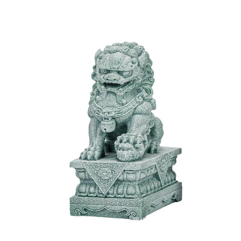 中式青砂石石狮一对国潮摆件鱼缸造景瑞兽创意桌面家居客厅装饰品