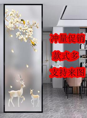 钢化艺术玻璃屏风隔断装饰客厅玄关柜过道双面透光彩绘磨砂发财鹿