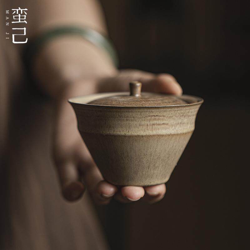 蛮己诧寂风粗陶盖碗功夫茶具家用老岩泥泡茶碗日式仿古泥主泡碗