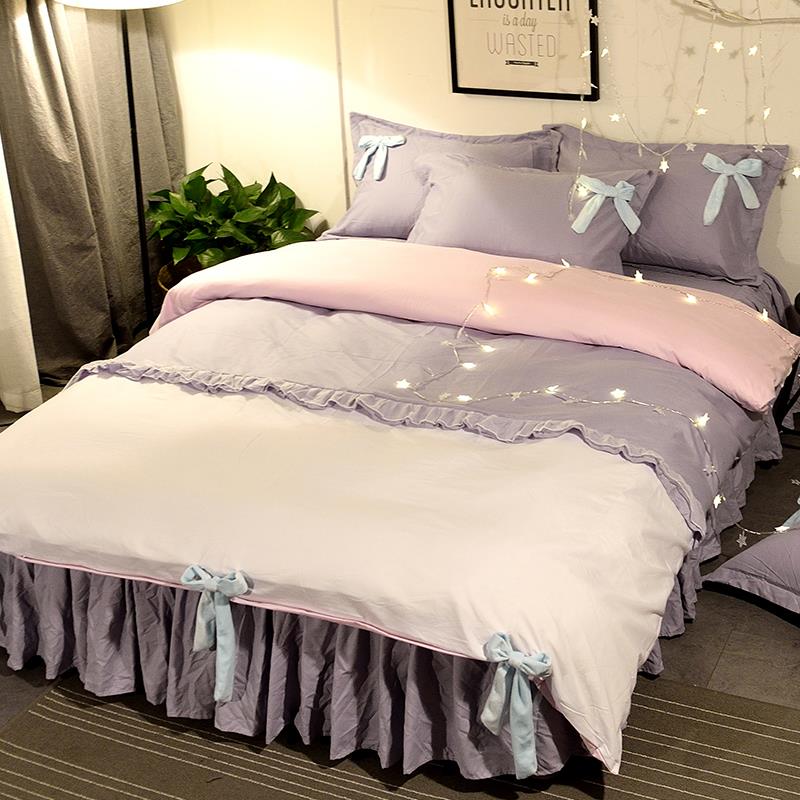 正品韩被版主风全棉纯棉床公裙四件套清新蕾结婚纱丝少女心套床上