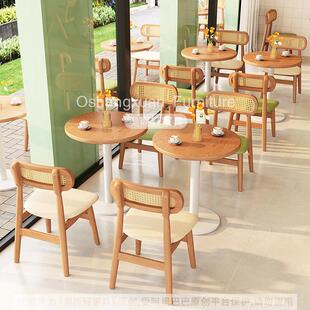 商用餐椅奶茶烘焙甜品店接待座椅咖啡厅实木桌椅组合新款餐饮家具