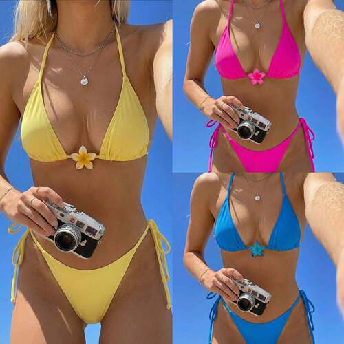 New Two-Piece Swimsuit Set, Halter Neck With Floral, Fashion
