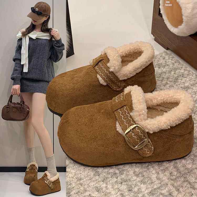 厚底内增高勃肯鞋女冬外穿2025年新款懒人一脚蹬加绒保暖毛1215r