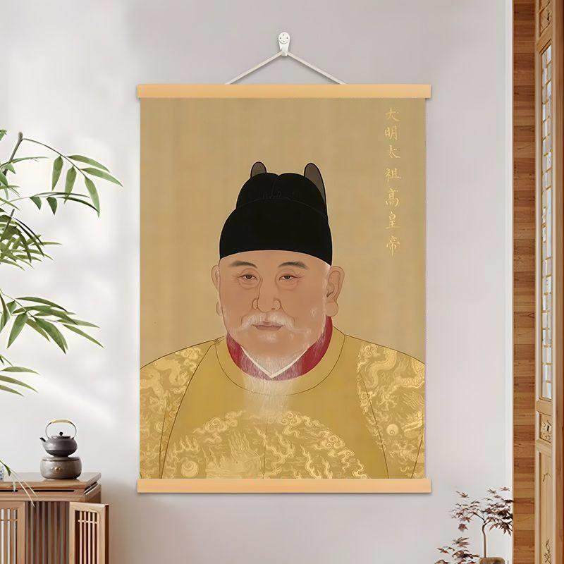 大明太祖高皇帝朱元璋明朝皇帝画像客厅油画布挂画书房实木装饰画