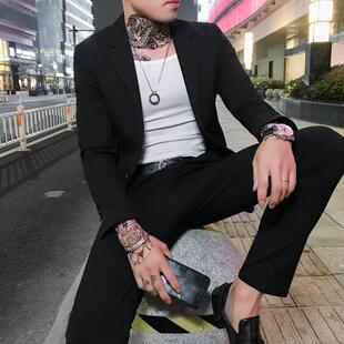 正品春款商纯色西服套装型男小西装两件套韩版礼修士身男务刺绣便