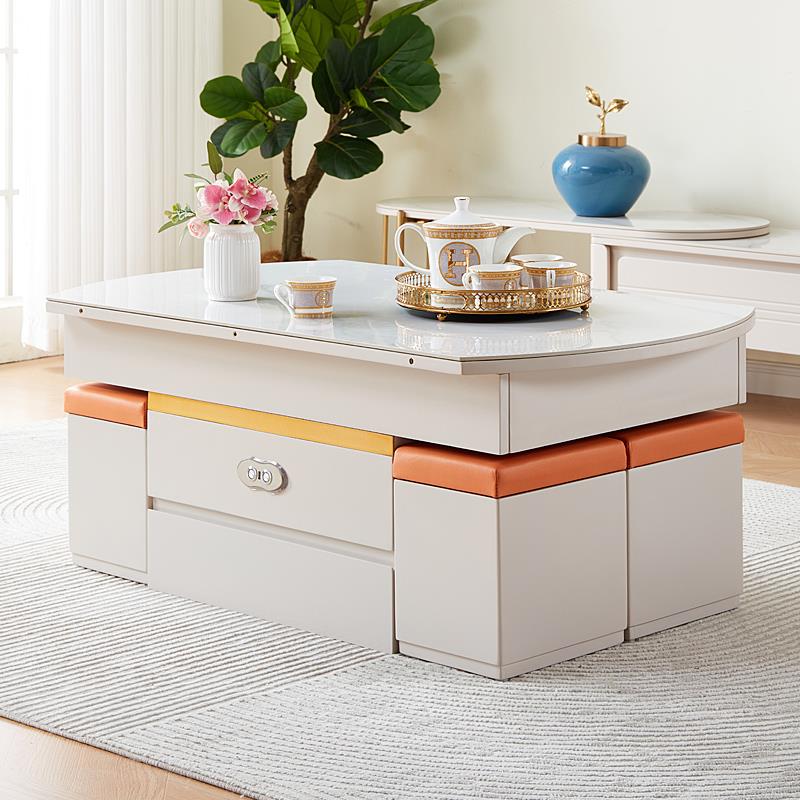 IL多能电动升茶几餐桌两用F77SJJHM小户型叠伸折缩方变圆桌岩降板