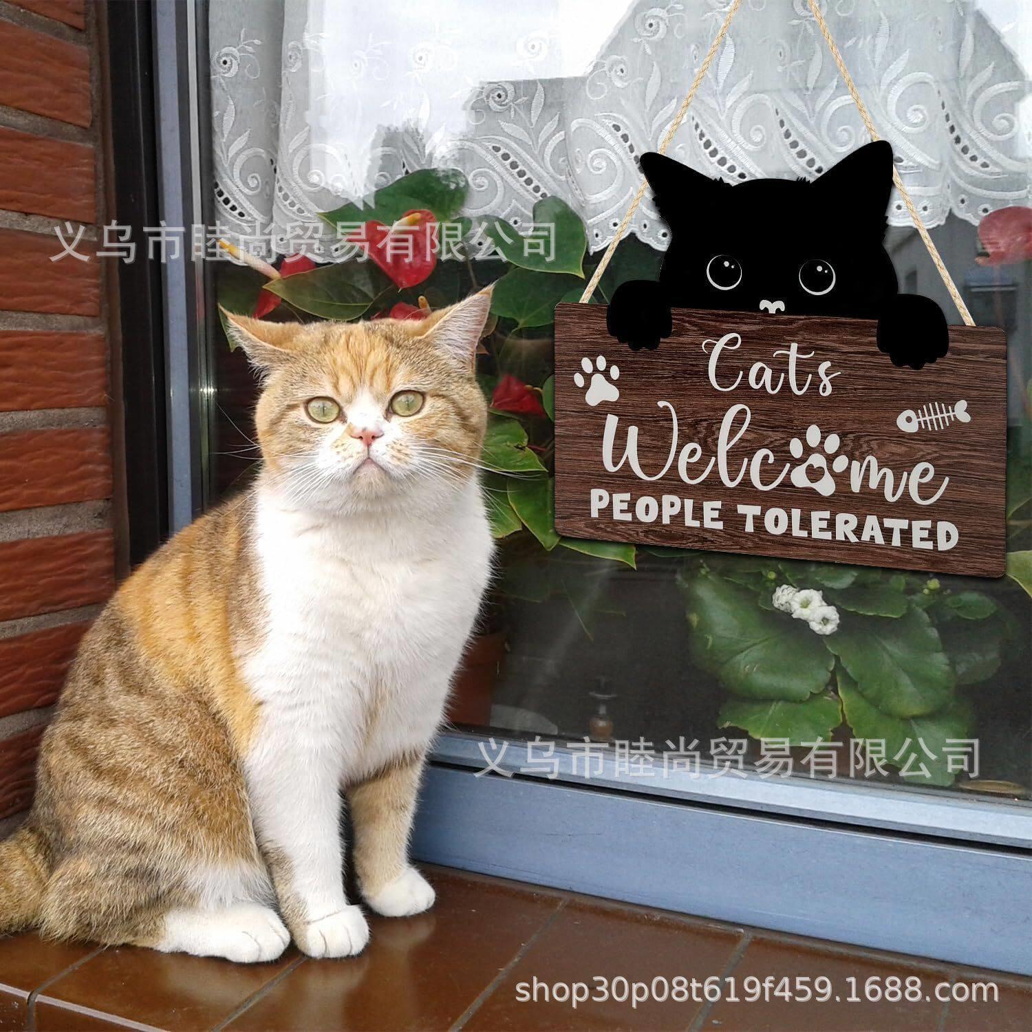 现货 动物猫咪黑猫欢迎主题创意挂件 木制挂饰房门装饰品木质挂牌