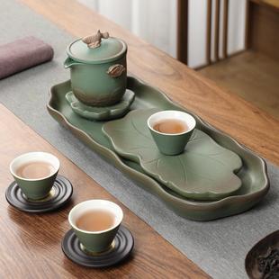 茶盘家用蓄水简易干泡台茶具壶承托盘创意小茶台 茶台陶瓷禅意日式