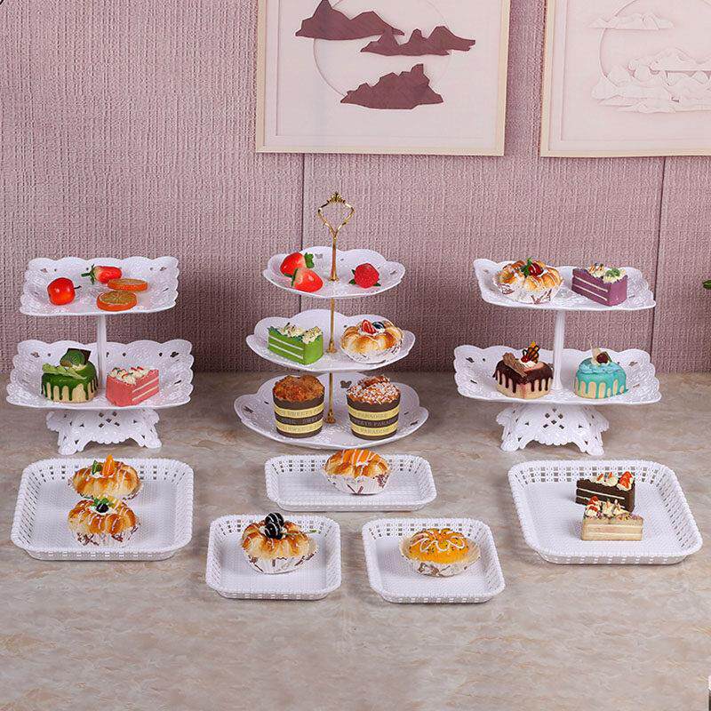 生日装饰甜品台展示架摆件欧式冷餐茶歇摆台塑料蛋糕点心托盘架子