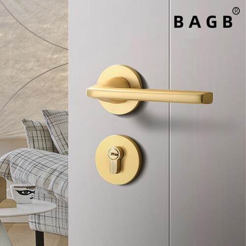 锁BAGB卧室门锁通用型家用木门锁室丝内分体门门静音磁吸拉AC72金