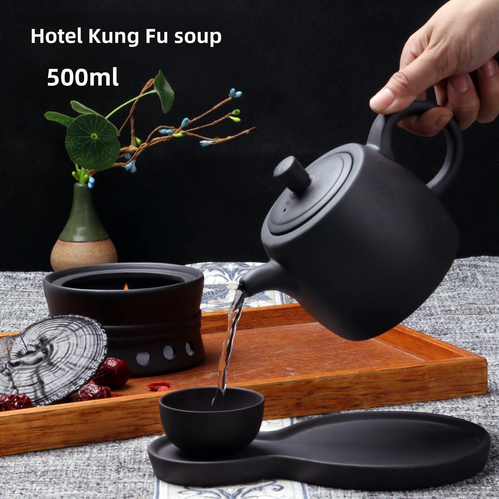 酒店餐具一品功夫汤壶500ml会所茶楼包间紫砂茶壶养生壶蒸炖汤壶