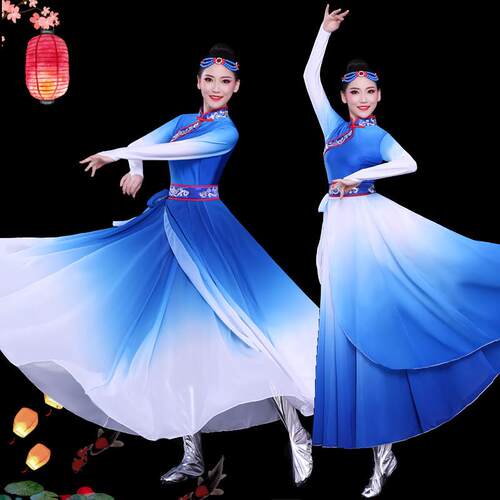 新品内蒙古现代艺考舞台表演服装女成人民族风鸿雁长款大摆裙套装