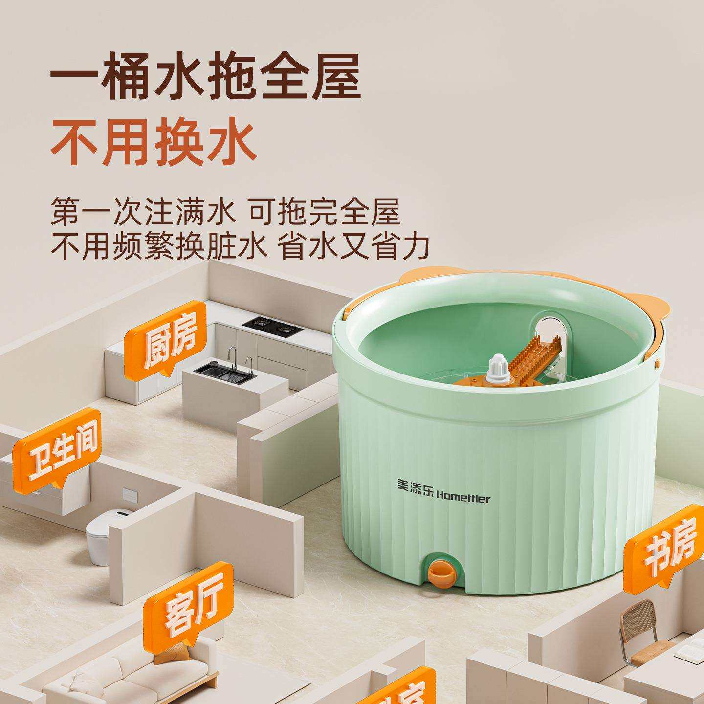 美添乐旋转拖把免手洗懒人拖地神器家用一拖净2025新款干湿两用