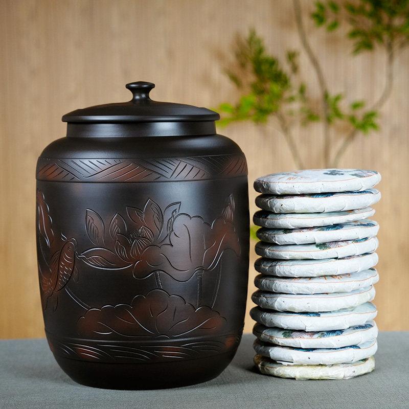 建储水紫陶茶罐大空叶罐非紫砂普洱存茶罐陶瓷密封NWB茶缸水缸号