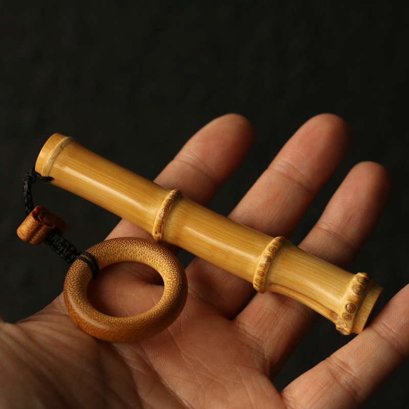 精品纯手工精磨天然带竹钉实心竹手把件竹根雕老玉竹把玩挂件竹根
