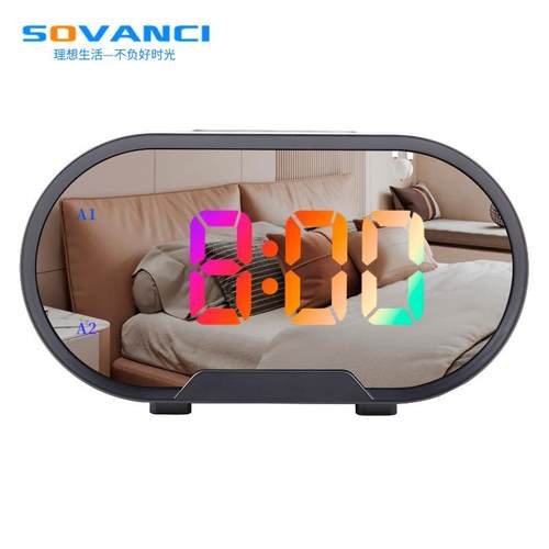 新款大屏LED炫彩数显时钟多功能电子桌面闹钟