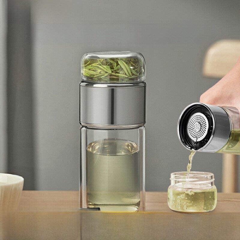 手工茶水分离杯男女双层隔热玻璃手提式创意过滤防烫水杯