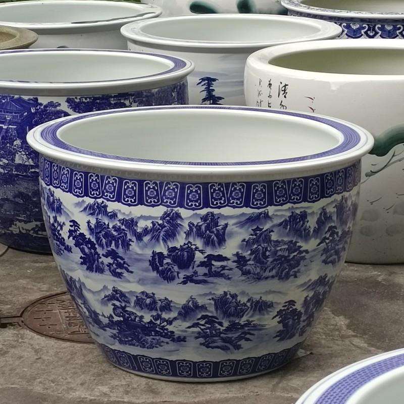 厂家景德镇陶瓷摆件风水缸庭院装饰缸青花山水大号陶瓷鱼缸