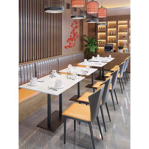 定制商用岩板实木长方圆形桌子奶茶咖啡店食堂餐厅火锅店桌椅卡座
