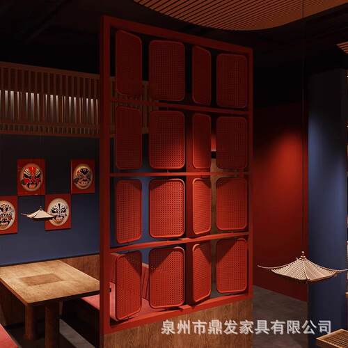 红色复古铁艺屏风可旋转现代风网红餐厅酒吧隔断高端装饰分区