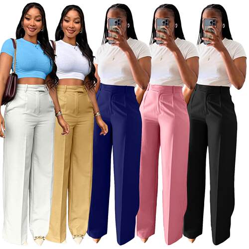 Women's high waisted straight leg wide leg pants