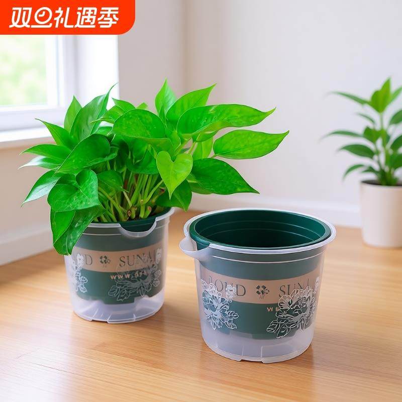 自动吸水花盆专用透明塑料一加仑水培套盆家用室内自吸耐用养花