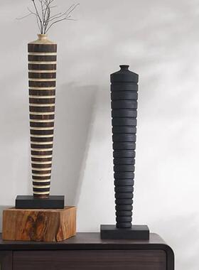 中式侘寂风碳化木花器日式简约酒店样板间客厅玄关电视柜桌面摆件