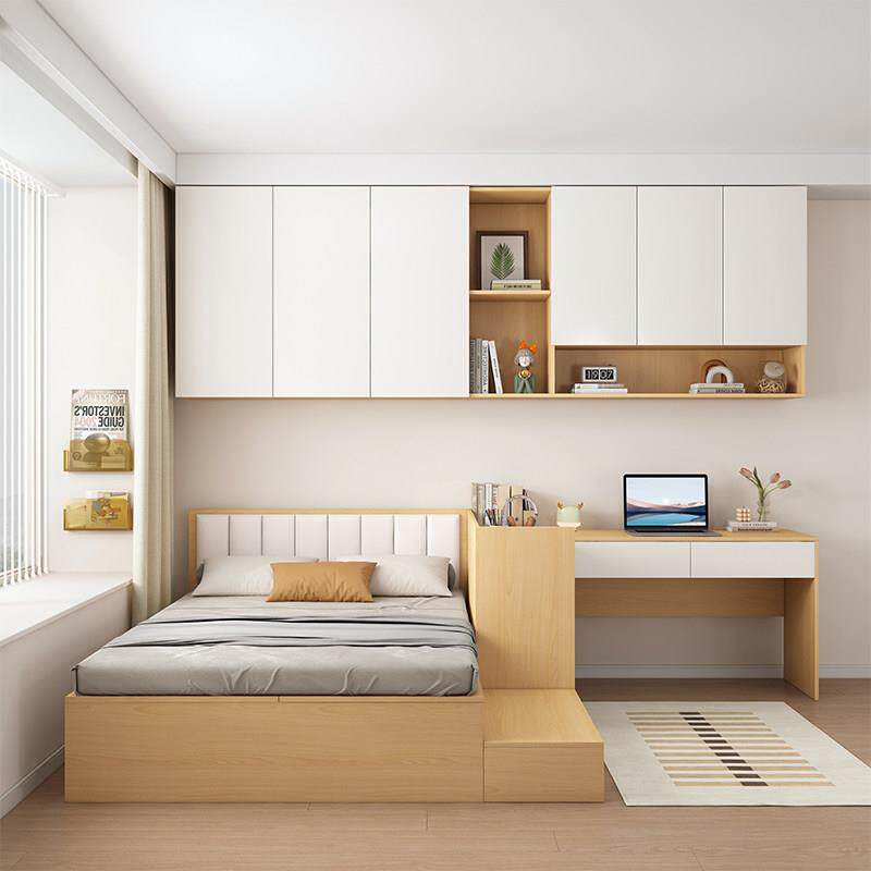 定制板式床软包榻榻米床带转角书桌书桌一体组合吊柜收纳收纳床