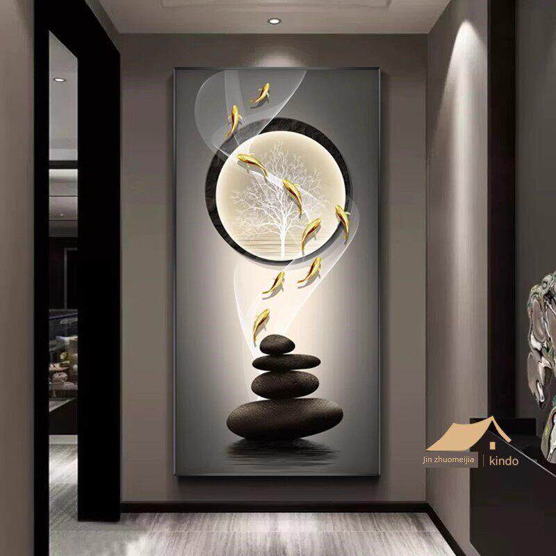 九鱼图入口走廊入口装饰画2025新高端通道端墙壁画简约挂画