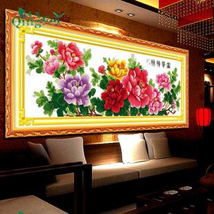 青飞精准印布一品天香大版富贵祯祥十字绣花开富贵全图牡丹花客厅