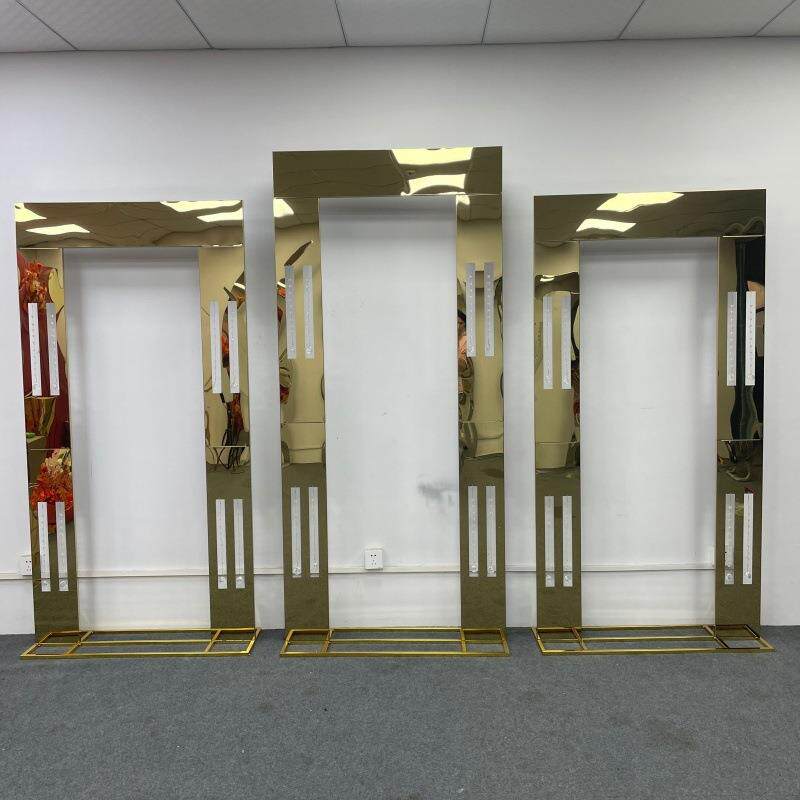 新款婚礼婚庆道具方形网格珠帘金色不锈钢屏风舞台布置背景架拱门