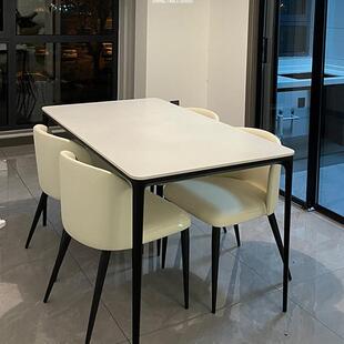 纯岩板餐桌椅组合家用小户型圆角铝合金现代简约极简饭桌纯黑桌子