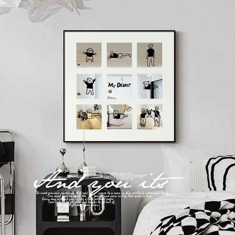 餐厅壁画风镜面装饰画北欧画高级艺术感黑白客厅ins镜子卧室挂画