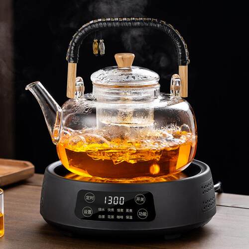 新款电陶炉煮茶器玻璃耐高温蒸煮一体家用泡白茶具烧水壶套装