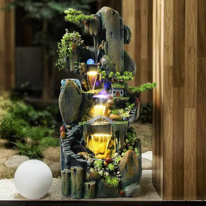 喷泉水景办公室造景落地高山流水加湿器假山阳台大型装饰摆件客厅