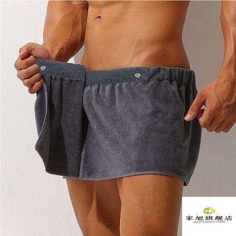 男士短裤家用洗澡吸水可穿式浴巾裤沙滩性感浴裙防走光青年平角裤