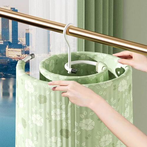 A spiral clothes drying rack, perfect for home use on the ba