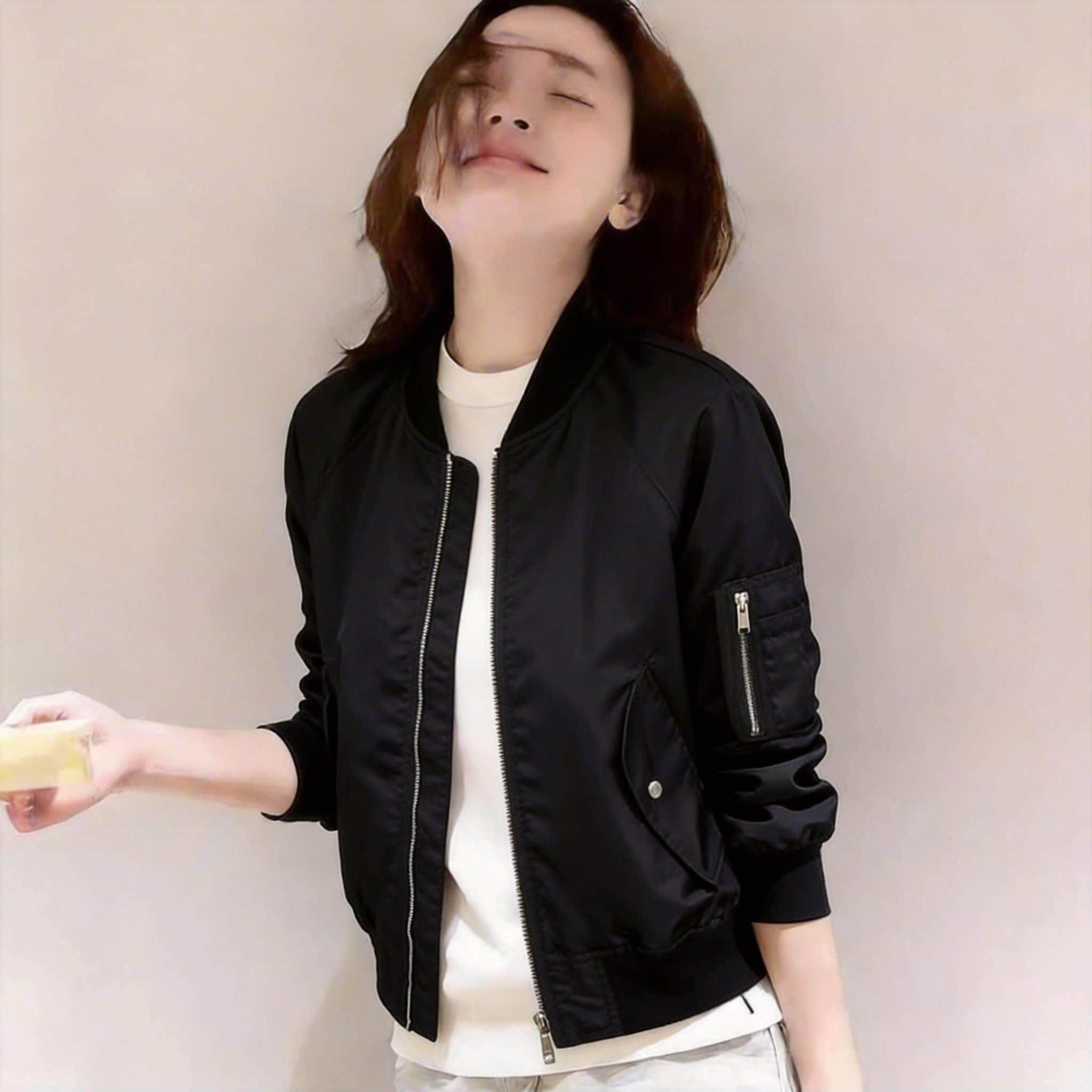 韩版小个子黑色蝙蝠袖短外套女2026春季宽松复古休闲风棒球服夹克