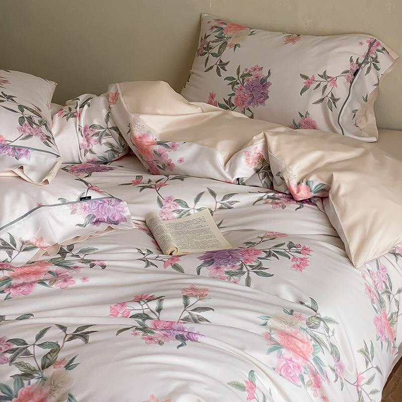 超柔天棉纺YC96冬秋加家厚磨毛床单四件套丝印花被套保暖床上用品