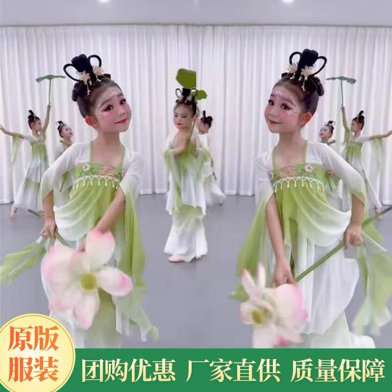 江南可采莲舞蹈演出服儿童古典舞鱼戏入莲间池上荷叶仙子道具服装