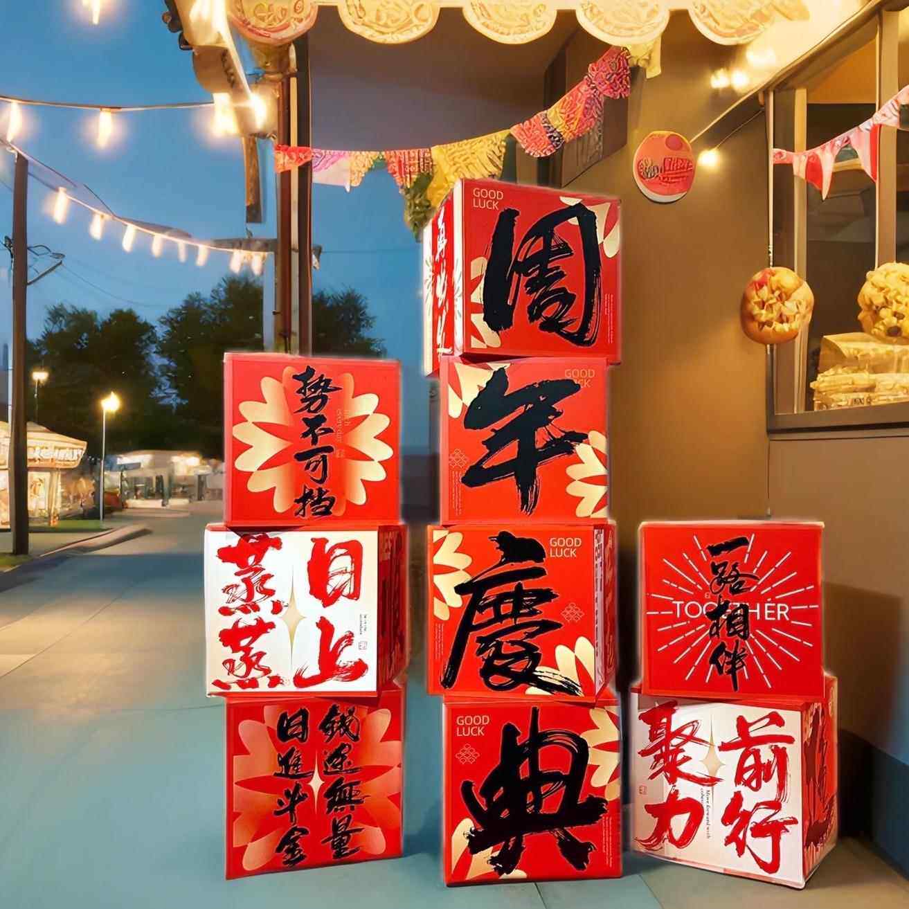 周年庆活动装饰品场景布置高级商场橱窗新中式美陈红色礼盒子堆头