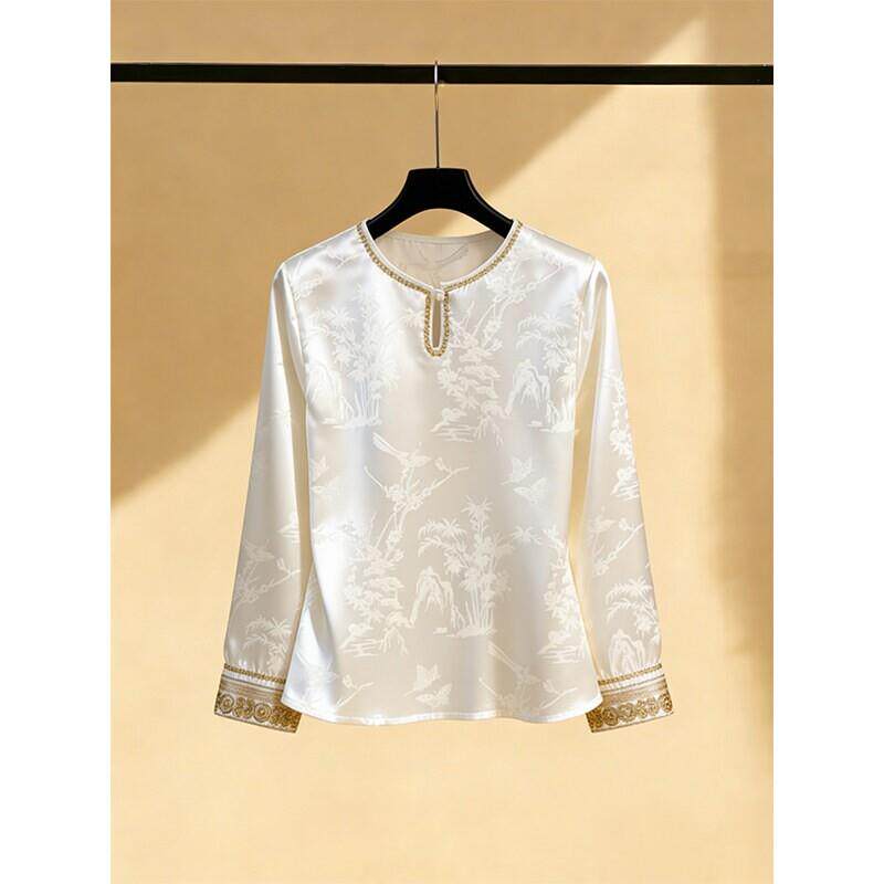 高级感轻奢白色长袖衬衫女春季新款减龄洋气新中式国风高端上衣