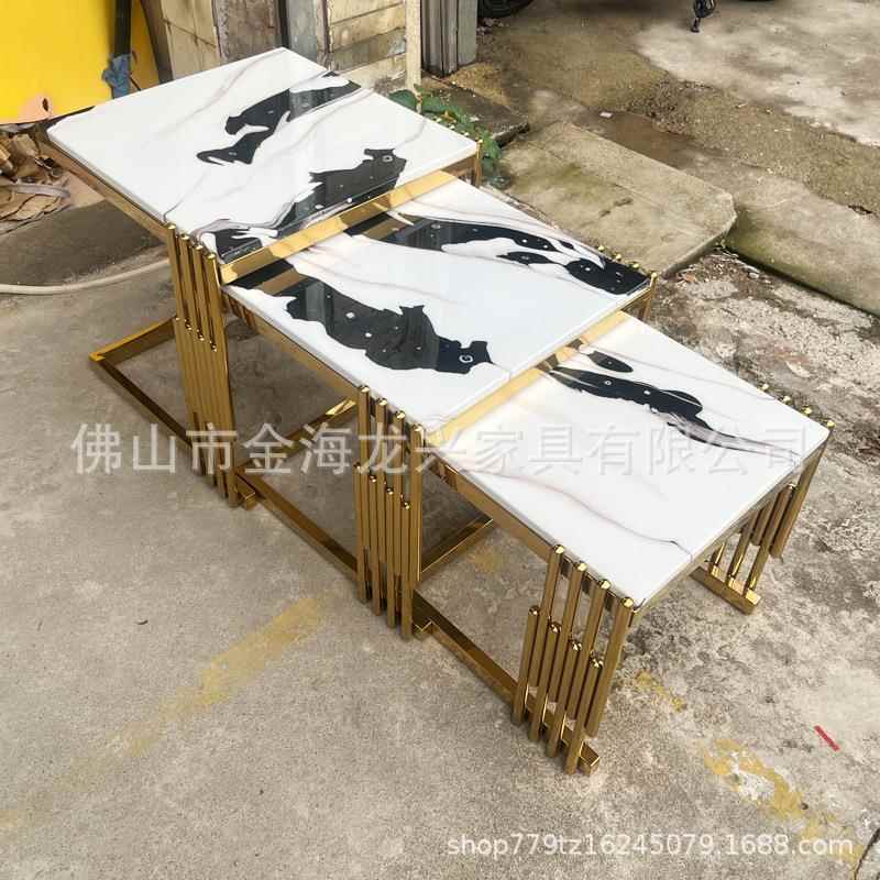 轻奢不锈钢大理石酒店宴会方圆形桌子组合茶几婚礼茶水桌角几边几