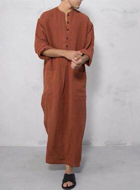 Men Islamic Thobe Pockets Robes Man Kaftan 男士宽松长袍衬衫